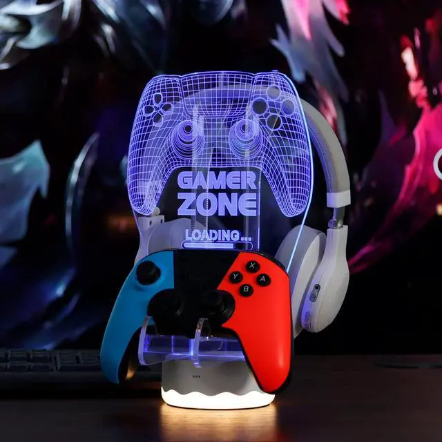 Alt view image 6 of 7 - Light up Headphone Controller Holder, 16 Colors 3D LED Lights Gamepad Headset Stand, Game Controller Hanger for All Universal Gaming PC Accessories