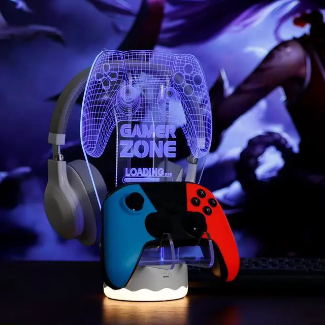 Alt view image 7 of 7 - Light up Headphone Controller Holder, 16 Colors 3D LED Lights Gamepad Headset Stand, Game Controller Hanger for All Universal Gaming PC Accessories