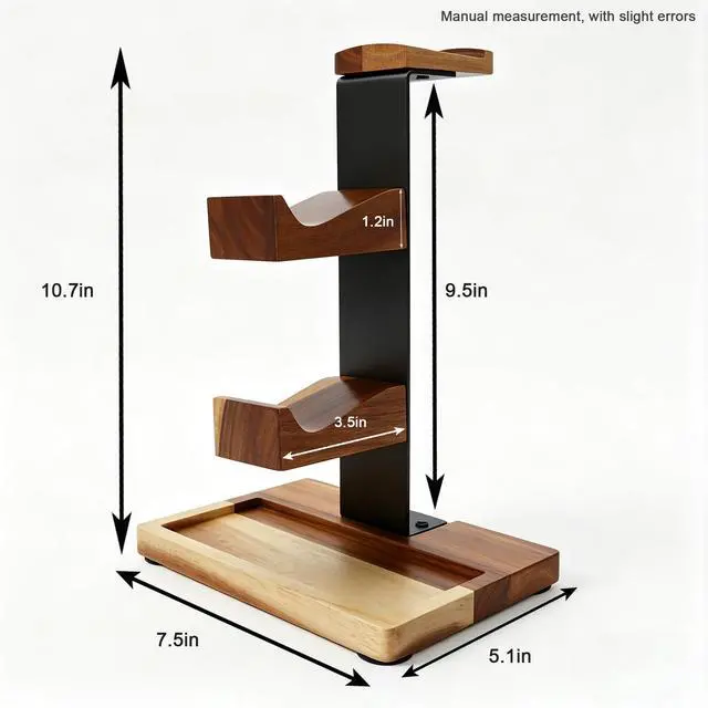 Alt view image 7 of 7 - Acacia Wood Gaming Headset Stand & Dual Controller Holder, Solid Wood Desk Organizer Compatible with PS5, Xbox, Switch, Over-Ear Headphones, Gamer Gift for Men