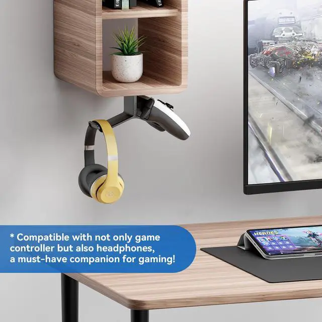 Alt view image 4 of 6 - Controller Holder,Headphone Stand Headset and Controller Stand Under Desk Controller Holder with Strong Double Sided Tape Universal Design for Xbox ONE, PS5, PS4, PC