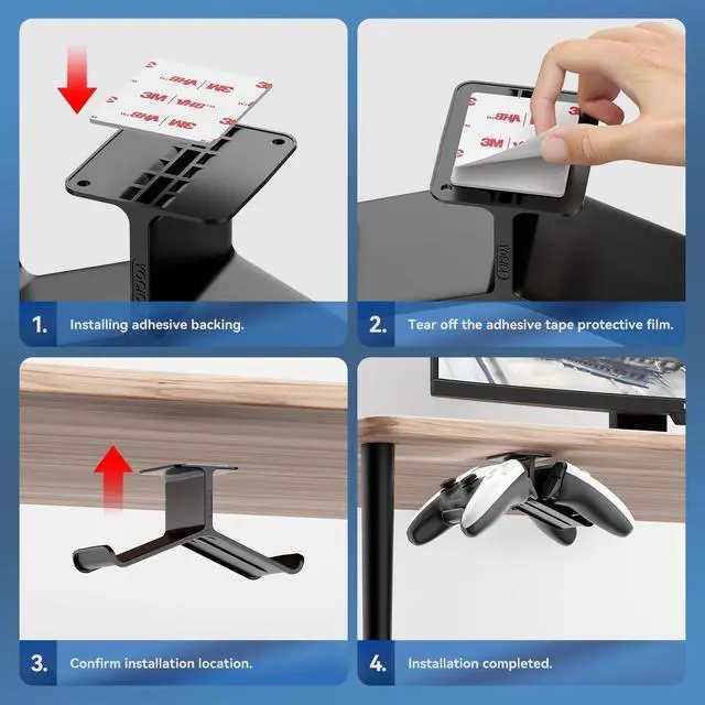 Alt view image 5 of 6 - Controller Holder,Headphone Stand Headset and Controller Stand Under Desk Controller Holder with Strong Double Sided Tape Universal Design for Xbox ONE, PS5, PS4, PC