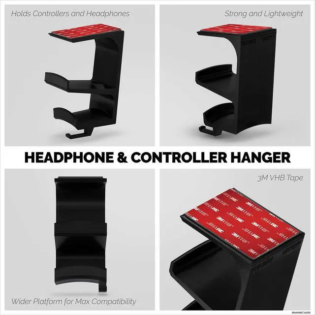 Alt view image 4 of 7 - The VULCAN - Under Desk Gamepad Controller & Headphone Hanger Holder Stand - Designed for XBOX ONE, PS4, PS3, PS5, Dualshock, Switch, PC, Steelseries, Steam & More