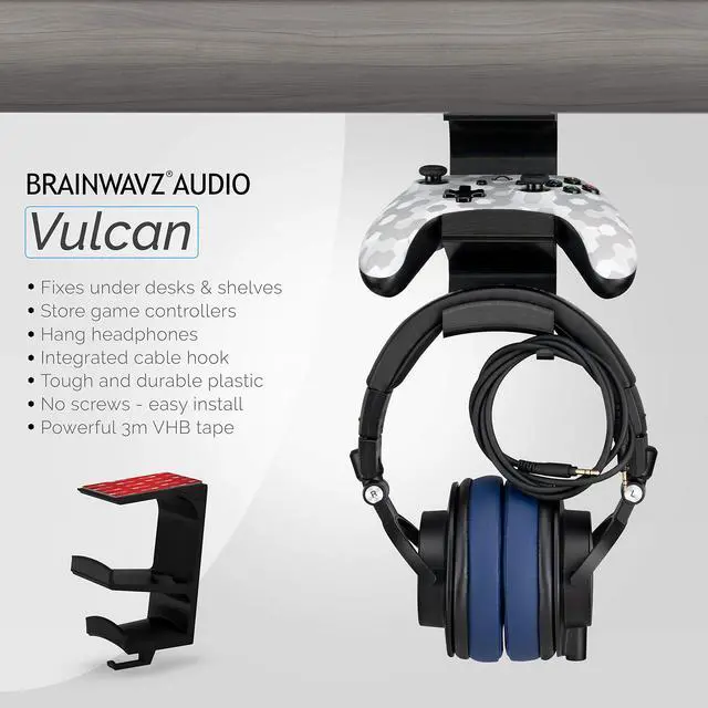 Alt view image 2 of 7 - The VULCAN - Under Desk Gamepad Controller & Headphone Hanger Holder Stand - Designed for XBOX ONE, PS4, PS3, PS5, Dualshock, Switch, PC, Steelseries, Steam & More