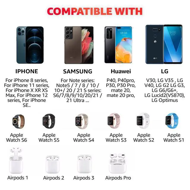 Alt view image 2 of 7 - 4 in 1 Wireless Charger with Headphone Stand for iPhone 17 16 15 14 13 12 Pro Max, Apple Watch 11 10 Ultra SE, AirPods Max 4 & Samsung S25-15W Gaming Desk Organizer (Adapter Not Included)(White)