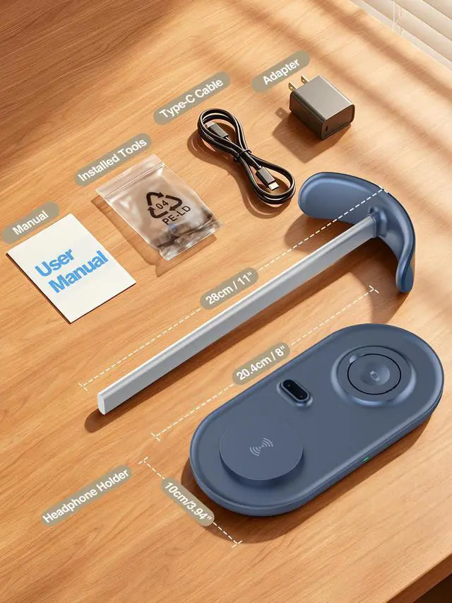 Alt view image 6 of 7 - 3 in 1 Headphone Stand, Airpod Max Charger Stand with 15W Wireless Charger, Aluminum Alloy Rod, Blue