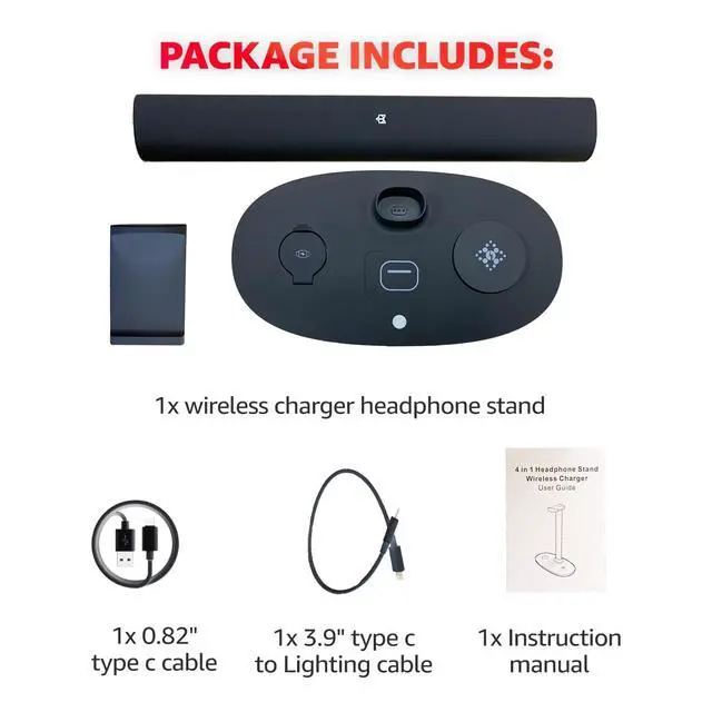 Alt view image 7 of 7 - 4 in 1 Wireless Charger with Headphone Stand Headset Holder & Station Dock for Apple Watch, AirPods Max/Pro/Pro 2/AirPods 4/ iPhone 16/15/14/13/12 LG, Samsung Galaxy