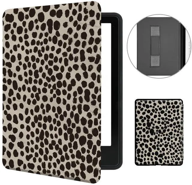 Main image of Case for All-New 6" Kindle(11th Generation,2024/2022 Release, Model No.RS23CV/C2V2L3), Slim and Lightweight PU Leather Cover with Hand Strap, Auto Wake/Sleep, Khaki Leopard Print