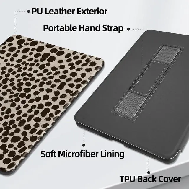 Alt view image 6 of 7 - Case for All-New 7" Kindle Paperwhite and Colorsoft Paperwhite Signature Edition(12th Generation-2024 Released),Premium PU Leather Cover with Hand Strap, Auto Wake/Sleep, Khaki Leopard Print