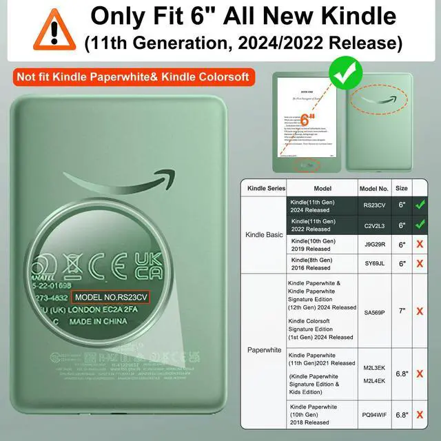 Alt view image 2 of 7 - 360°Rotating Case for 6" Kindle 11th Generation 2024/2022, Matcha | Clear Back, Detachable Magnetic, Adjustable Stand Cover, Auto Wake/Sleep, for Kindle Basic e-reader