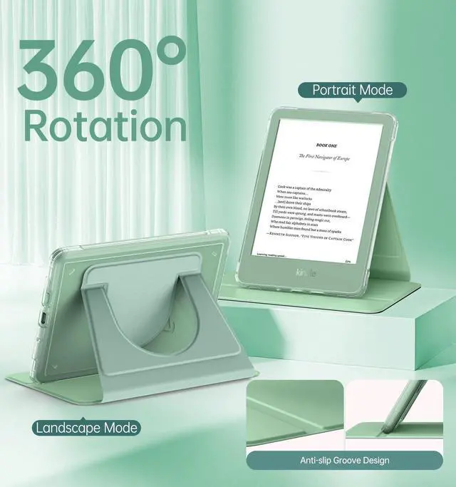 Alt view image 4 of 7 - 360°Rotating Case for 6" Kindle 11th Generation 2024/2022, Matcha | Clear Back, Detachable Magnetic, Adjustable Stand Cover, Auto Wake/Sleep, for Kindle Basic e-reader