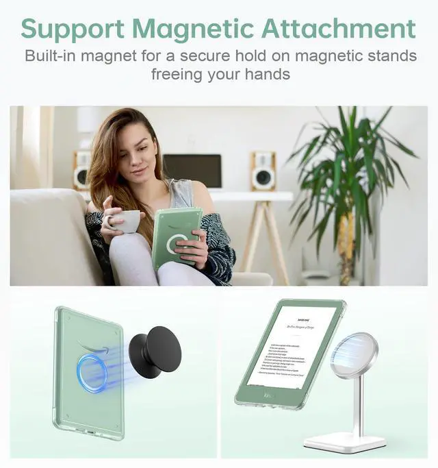 Alt view image 5 of 7 - 360°Rotating Case for 6" Kindle 11th Generation 2024/2022, Matcha | Clear Back, Detachable Magnetic, Adjustable Stand Cover, Auto Wake/Sleep, for Kindle Basic e-reader