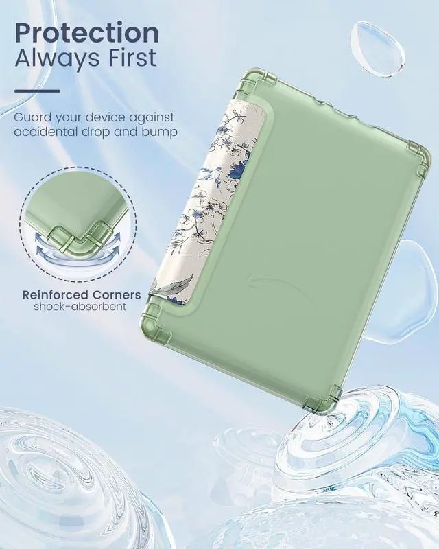 Alt view image 3 of 7 - Case for 6" Kindle Basic 11th Generation (2024/2022),White Blue Floral | Ultra Clear Soft Flexible Transparent TPU Back Cover with Auto Wake/Sleep for Kindle 11th Generation 2024