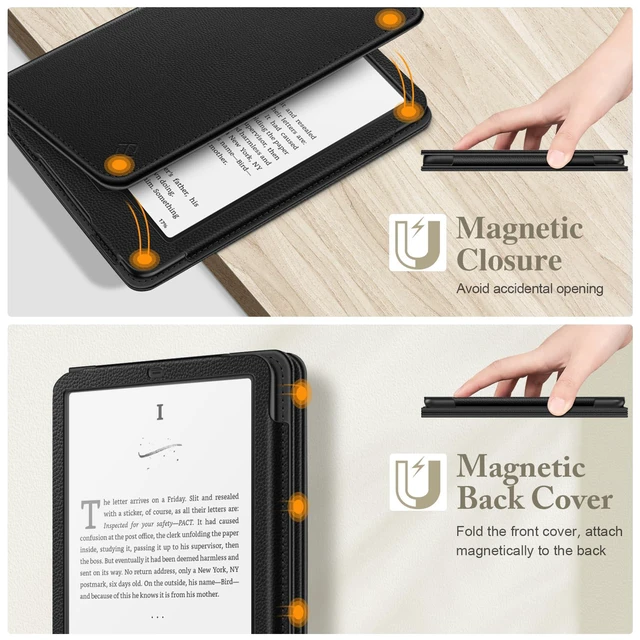 Alt view image 4 of 7 - Case for 7"/6.8" Kindle Paperwhite 12th/11th Gen & Kindle Colorsoft | Foldable Kickstand, Card Slot, Hand Strap, Auto Sleep/Wake, PU Leather Stand Cover, for Paperwhite 2024/2021, Black