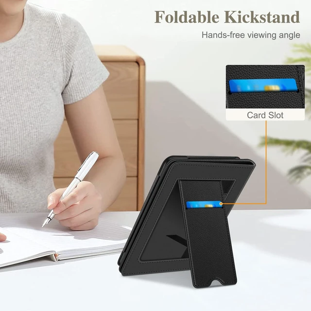Alt view image 5 of 7 - Case for 7"/6.8" Kindle Paperwhite 12th/11th Gen & Kindle Colorsoft | Foldable Kickstand, Card Slot, Hand Strap, Auto Sleep/Wake, PU Leather Stand Cover, for Paperwhite 2024/2021, Black