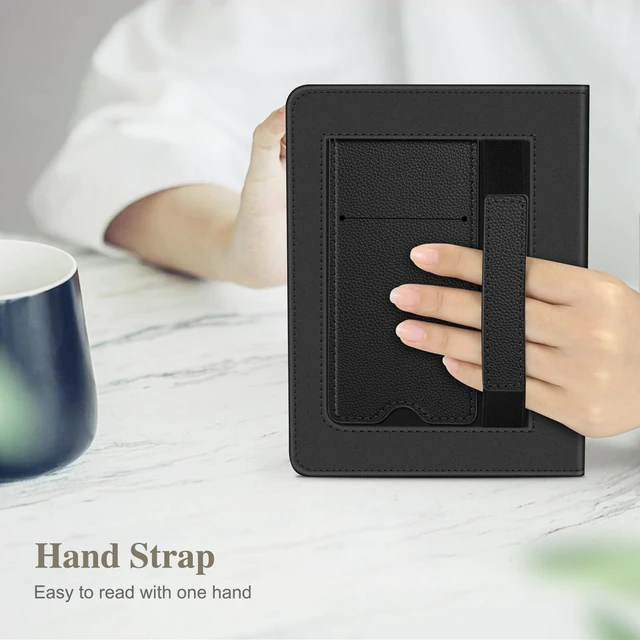 Alt view image 7 of 7 - Case for 7"/6.8" Kindle Paperwhite 12th/11th Gen & Kindle Colorsoft | Foldable Kickstand, Card Slot, Hand Strap, Auto Sleep/Wake, PU Leather Stand Cover, for Paperwhite 2024/2021, Black