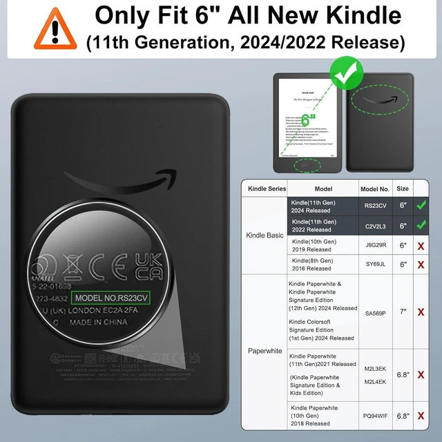 Alt view image 2 of 7 - Case Fits 6" All-New Kindle (11th Generation-2024/2022 Release), Lightweight Shell Cover with Auto Wake/Sleep for Kindle 2024/2022 11th Gen e-Reader, Black
