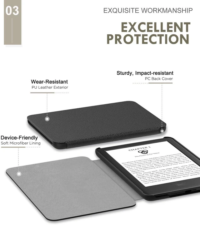 Alt view image 4 of 7 - Case Fits 6" All-New Kindle (11th Generation-2024/2022 Release), Lightweight Shell Cover with Auto Wake/Sleep for Kindle 2024/2022 11th Gen e-Reader, Black