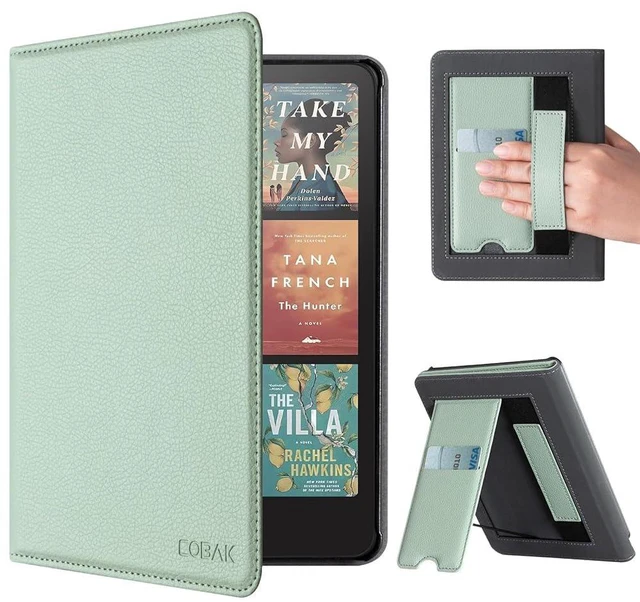 Main image of Case with Stand for Kindle Paperwhite 12th Gen 2024 Released (7") & Kindle Colorsoft Signature Edition - Durable PU Leather Cover with Auto Sleep Wake, Card Slot, Hand Strap Feature, Sage Green