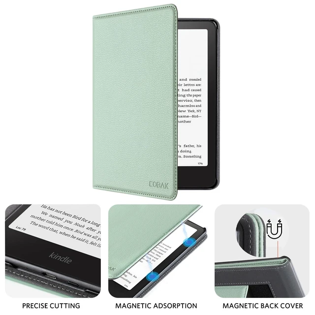 Alt view image 5 of 7 - Case with Stand for Kindle Paperwhite 12th Gen 2024 Released (7") & Kindle Colorsoft Signature Edition - Durable PU Leather Cover with Auto Sleep Wake, Card Slot, Hand Strap Feature, Sage Green