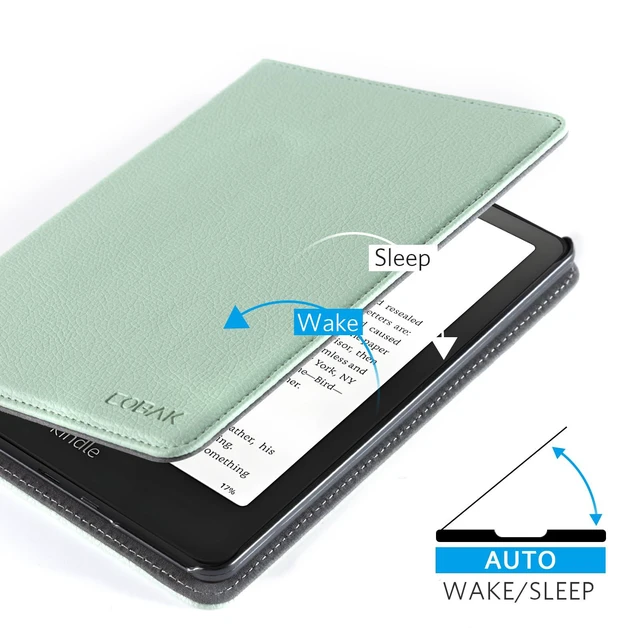 Alt view image 6 of 7 - Case with Stand for Kindle Paperwhite 12th Gen 2024 Released (7") & Kindle Colorsoft Signature Edition - Durable PU Leather Cover with Auto Sleep Wake, Card Slot, Hand Strap Feature, Sage Green