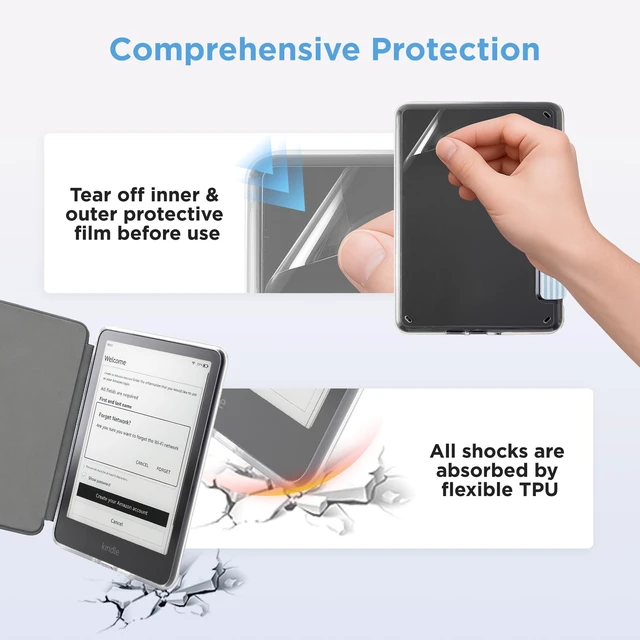 Alt view image 3 of 7 - Clear Case for 7'' Kindle Paperwhite 12th Gen 2024 & Colorsoft | Auto Wake/Sleep, Clear PC Case, Soft TPU Edge, Lightweight, For Bookish Travelers, Elegant Print, Blue & White Stripes