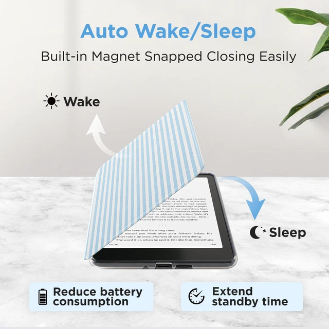 Alt view image 5 of 7 - Clear Case for 7'' Kindle Paperwhite 12th Gen 2024 & Colorsoft | Auto Wake/Sleep, Clear PC Case, Soft TPU Edge, Lightweight, For Bookish Travelers, Elegant Print, Blue & White Stripes