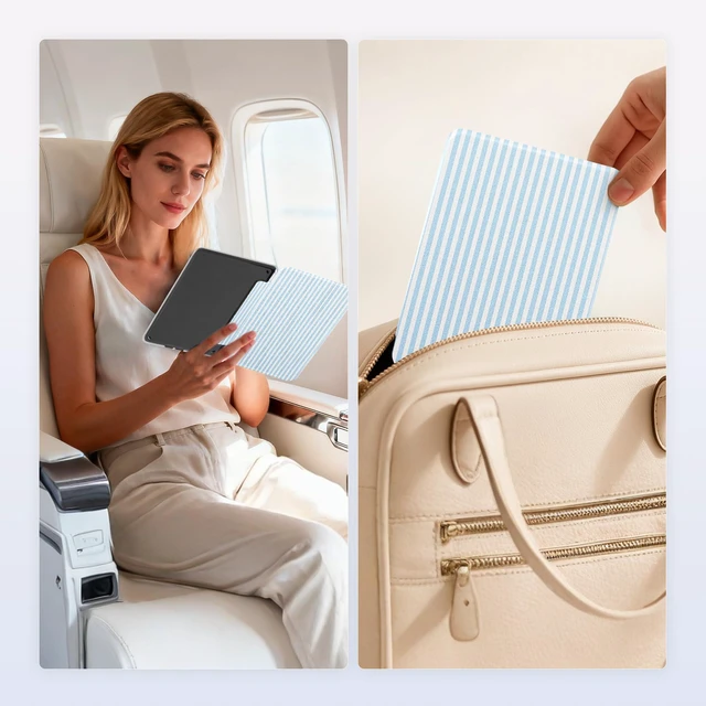 Alt view image 6 of 7 - Clear Case for 7'' Kindle Paperwhite 12th Gen 2024 & Colorsoft | Auto Wake/Sleep, Clear PC Case, Soft TPU Edge, Lightweight, For Bookish Travelers, Elegant Print, Blue & White Stripes