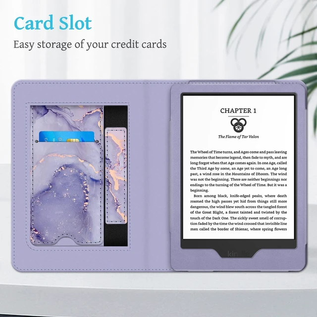 Alt view image 5 of 7 - Stand Case for 6" Kindle 11th Generation 2024/2022, Lilac Marble | Foldable Kickstand PU Leather Cover, Card Slot & Hand Strap, Auto Sleep/Wake, for All-New Kindle 2024/2022 11th Gen e-Reader