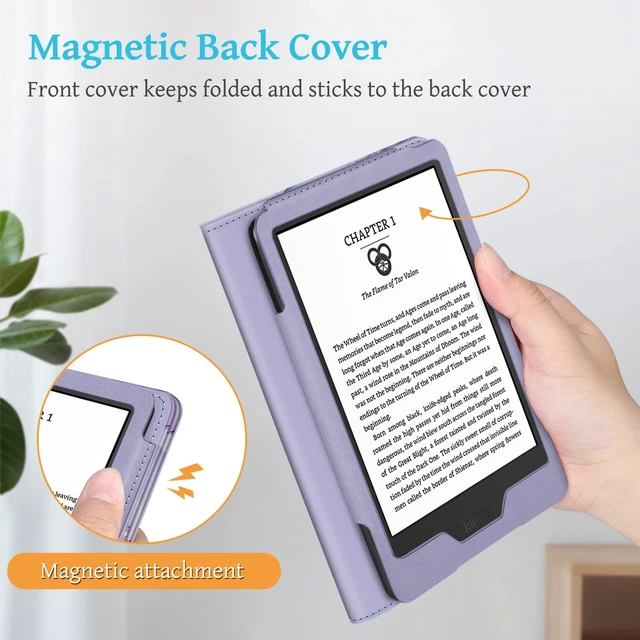 Alt view image 6 of 7 - Stand Case for 6" Kindle 11th Generation 2024/2022, Lilac Marble | Foldable Kickstand PU Leather Cover, Card Slot & Hand Strap, Auto Sleep/Wake, for All-New Kindle 2024/2022 11th Gen e-Reader