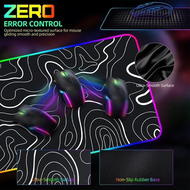 Alt view image 6 of 7 - Wireless Charging Mouse Pad, RGB Gaming Desk Mat, 31.5"x15.7" | XXL Large Desk Pad with Ultra-Smooth Surface, Non-Slip, Waterproof Computer Keyboard Pad for Gamer, Black Topographic Line
