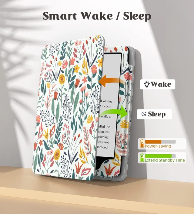 Alt view image 5 of 7 - Case for 7"/6.8" Kindle Paperwhite 12th/11th Gen & Kindle Colorsoft | for Signature Edition (2024), Slim PU Shell Cover with Auto-Wake/Sleep, Flowers