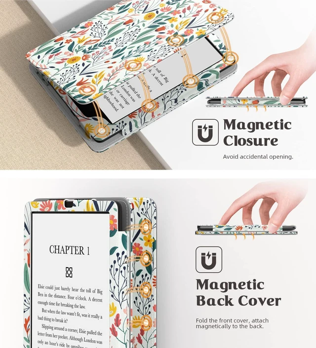 Alt view image 6 of 7 - Case for 7"/6.8" Kindle Paperwhite 12th/11th Gen & Kindle Colorsoft | for Signature Edition (2024), Slim PU Shell Cover with Auto-Wake/Sleep, Flowers
