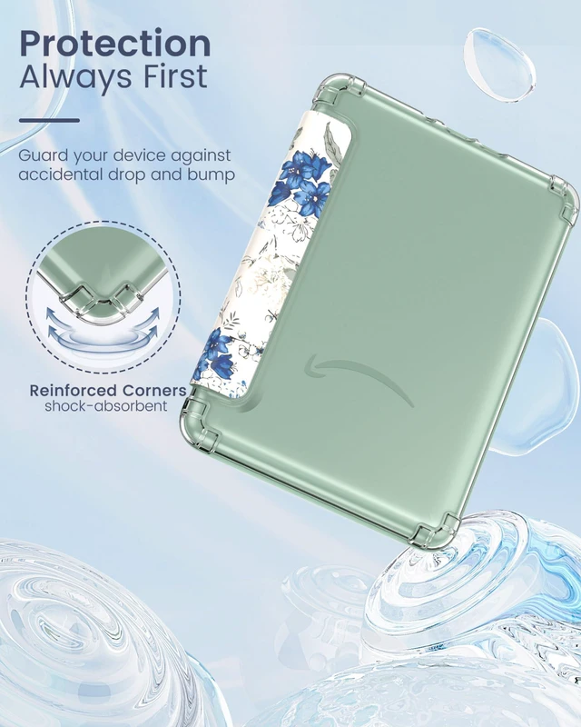 Alt view image 4 of 7 - Case for Kindle Paperwhite 12th Gen & Colorsoft 2024,White Blue Floral | Ultra Clear Soft Flexible Transparent TPU Back Cover Light Shell with Auto Wake/Sleep