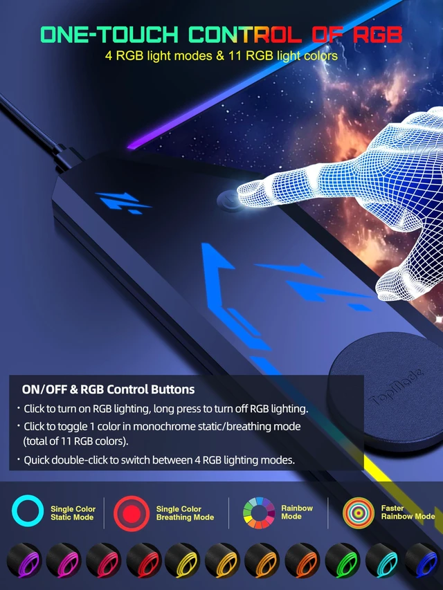 Alt view image 4 of 7 - Wireless Charging Mouse Pad, RGB Gaming Mousepad, 35.4" x 15.8" Extra Large Waterproof Keyboard Desk Pad, Computer Desk Mat, Blue Nebula (Includes 20W PD Power Adapter & 6.56ft Woven Cable)