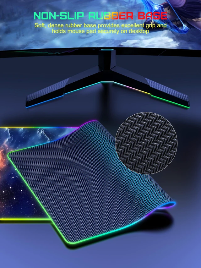 Alt view image 6 of 7 - Wireless Charging Mouse Pad, RGB Gaming Mousepad, 35.4" x 15.8" Extra Large Waterproof Keyboard Desk Pad, Computer Desk Mat, Blue Nebula (Includes 20W PD Power Adapter & 6.56ft Woven Cable)