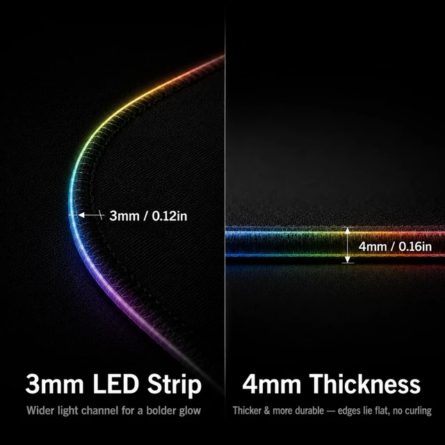 Alt view image 5 of 7 - RGB Gaming Mouse Pad, 0.16 Inch Thickness, 31.5" x 11.8" Large Mouse Pad for Desk, 14 Light Modes Desk Mat, Waterproof, for PC Laptop Office Gaming Use