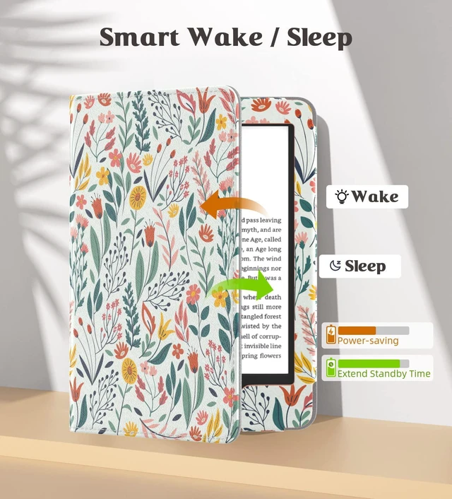 Alt view image 5 of 7 - Case for 6" Kindle (11th Generation,2024/2022), Flowers | Fits Kindle 10th/8th Generation (2019/2016), Ultra Lightweight PU Shell Cover, Auto Wake/Sleep