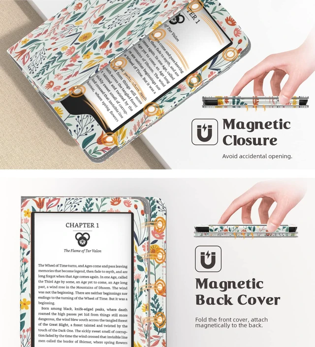Alt view image 6 of 7 - Case for 6" Kindle (11th Generation,2024/2022), Flowers | Fits Kindle 10th/8th Generation (2019/2016), Ultra Lightweight PU Shell Cover, Auto Wake/Sleep