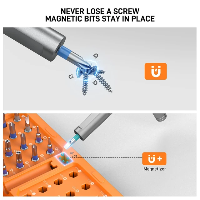 Alt view image 2 of 7 - 42 in 1 Magnetic Screwdriver Set, Ratchet Screwdriver Set with Case. | S2 Steel Bits, T Handle Ratchet Screwdriver for Electronics and DIY, Great Christmas Gift for Men & DIY Lovers (Orange)