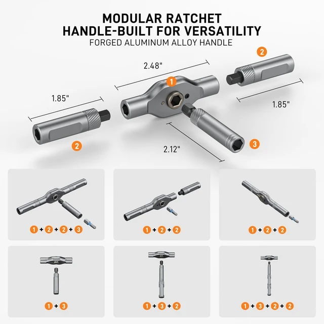 Alt view image 4 of 7 - 42 in 1 Magnetic Screwdriver Set, Ratchet Screwdriver Set with Case. | S2 Steel Bits, T Handle Ratchet Screwdriver for Electronics and DIY, Great Christmas Gift for Men & DIY Lovers (Orange)