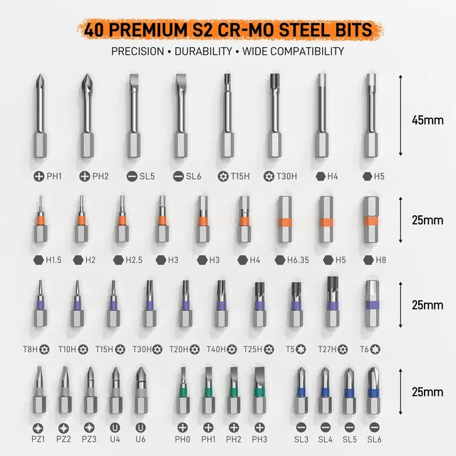 Alt view image 5 of 7 - 42 in 1 Magnetic Screwdriver Set, Ratchet Screwdriver Set with Case. | S2 Steel Bits, T Handle Ratchet Screwdriver for Electronics and DIY, Great Christmas Gift for Men & DIY Lovers (Orange)