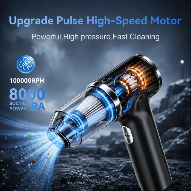 Alt view image 2 of 7 - Handheld Cordless Vacuum Cleaner,8000PA Suction 4 Modes Portable Car Vacuum,4000mAh Rechargeable Battery,3 Filters,7-in-1 Kit for Home Office Car Pet, Black