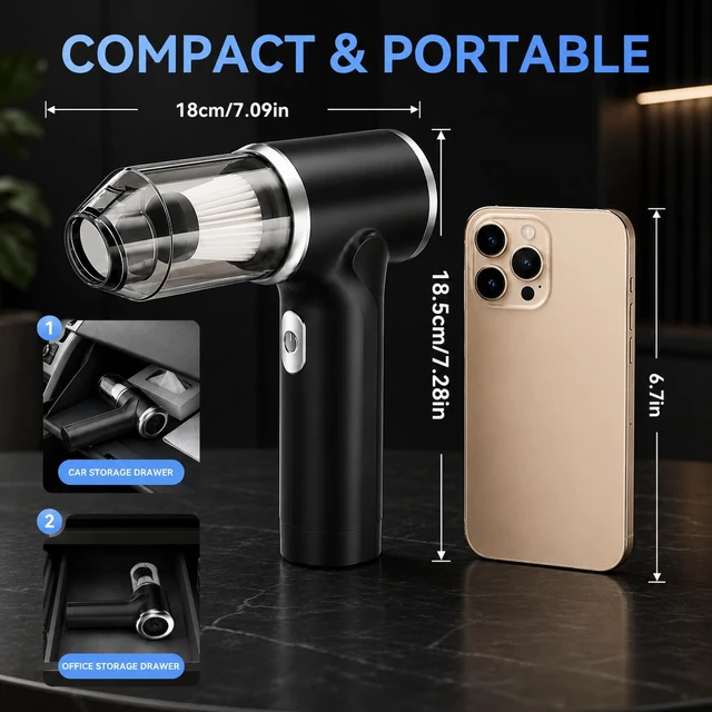 Alt view image 5 of 7 - Handheld Cordless Vacuum Cleaner,8000PA Suction 4 Modes Portable Car Vacuum,4000mAh Rechargeable Battery,3 Filters,7-in-1 Kit for Home Office Car Pet, Black
