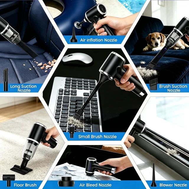 Alt view image 4 of 7 - Handheld Cordless Vacuum Cleaner,8000PA Suction 4 Modes Portable Car Vacuum,4000mAh Rechargeable Battery,3 Filters,7-in-1 Kit for Home Office Car Pet, Black