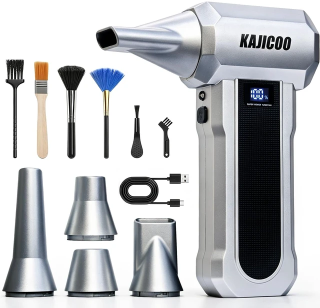 Main image of Compressed Air Duster, 150000RMP 4 Gear Electric Air Blower with 6 Brushes | 4 Nozzles,Hand Mini Air Blower,Type-C Rechargeable,Computer,Keyboard,Outdoor Use,Home,BBQ,Cars Clean,Clearing Snow&Leaves