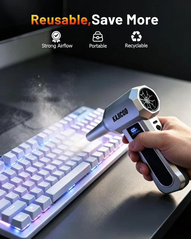 Alt view image 5 of 7 - Compressed Air Duster, 150000RMP 4 Gear Electric Air Blower with 6 Brushes | 4 Nozzles,Hand Mini Air Blower,Type-C Rechargeable,Computer,Keyboard,Outdoor Use,Home,BBQ,Cars Clean,Clearing Snow&Leaves