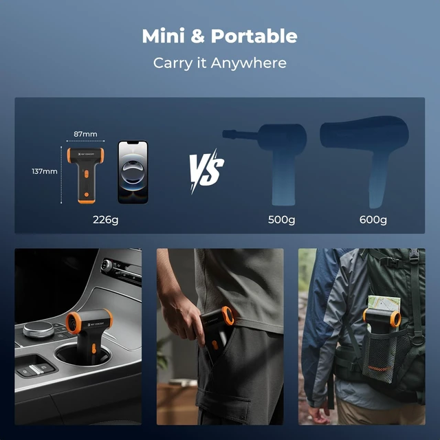 Alt view image 7 of 7 - Compressed Air Duster, 3 Gear Adjustable 5000mAH,Rechargeable | Low Gear for 120 Mins,with 3 Sets of Nozzles,Adjustable and Portable,for Deep Computer Clean, Keyboard, Car Dry, Home,B100