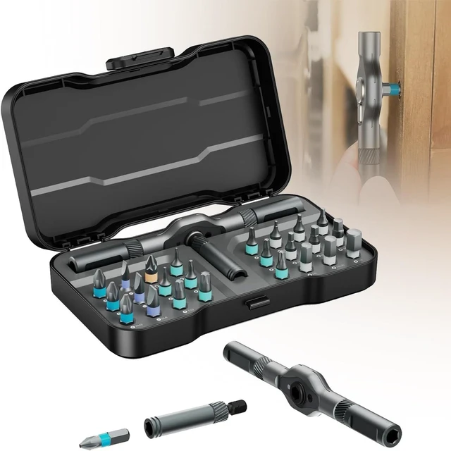 Main image of Ratchet Magetic Screwdriver Set: S2 Steel Precision Screwdriver Set - Removable Self Assembly Screwdriver Kit for Furniture Assembly and Repair - Gift for DIYer