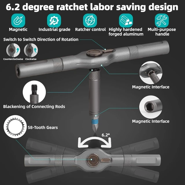 Alt view image 3 of 7 - Ratchet Magetic Screwdriver Set: S2 Steel Precision Screwdriver Set - Removable Self Assembly Screwdriver Kit for Furniture Assembly and Repair - Gift for DIYer