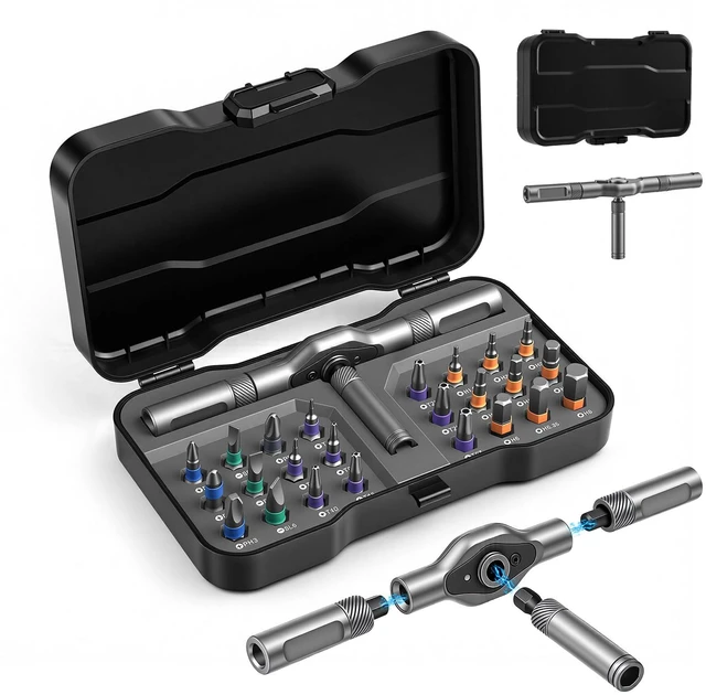 Main image of Ratchet Allen Wrench Set, Mini Ratchet Set, 24 in 1 Magnetic Screwdriver Sets Multi Bit Ratcheting Screwdriver Set with Storage Case S2 Steel Bits Suitable for Furniture Assembly